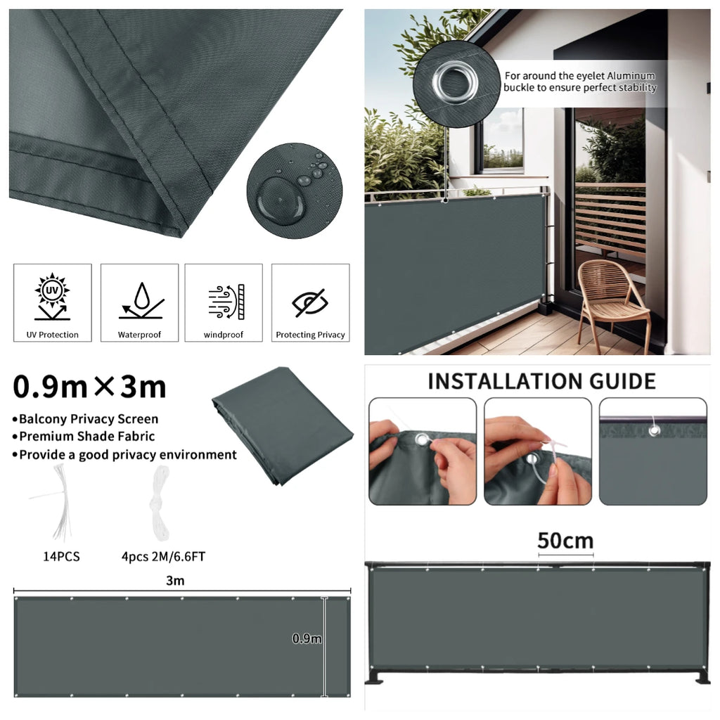 Balcony Privacy Screen Patio Fence Screen for Balcony Cover Waterproof Garden Sunshade Cloth with Grommets UV Protection Shelter