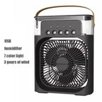 Portable 3-in-1 humidifier fan, mini USB fan, LED night light function, water mist humidification, family fun