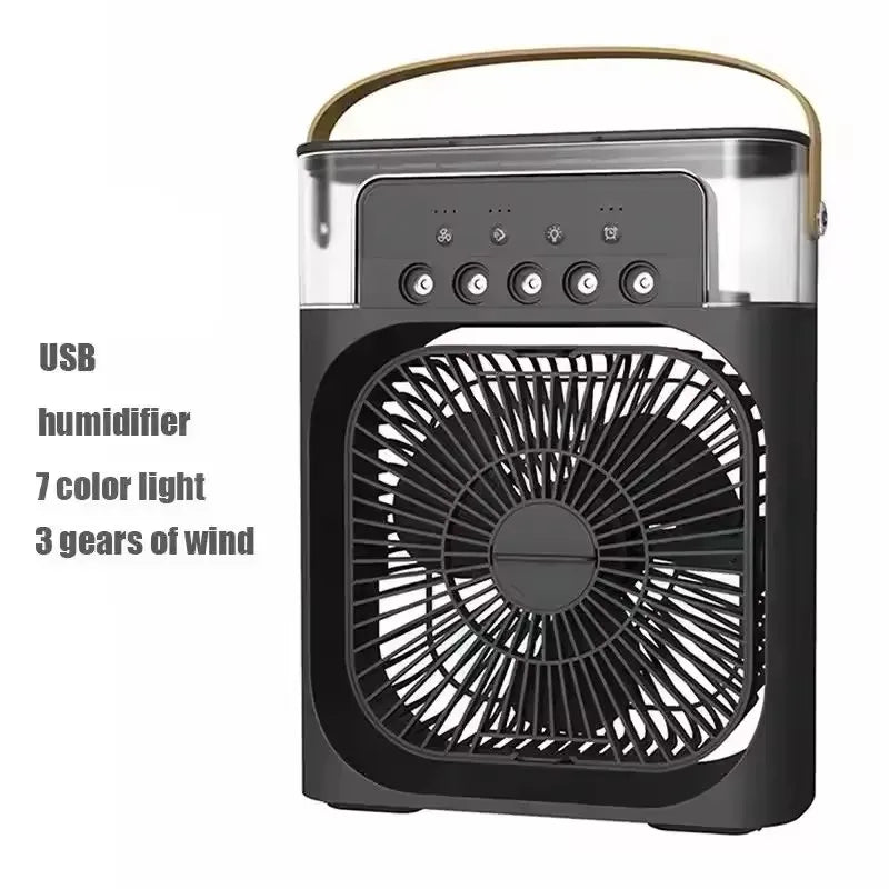 Portable 3-in-1 humidifier fan, mini USB fan, LED night light function, water mist humidification, family fun