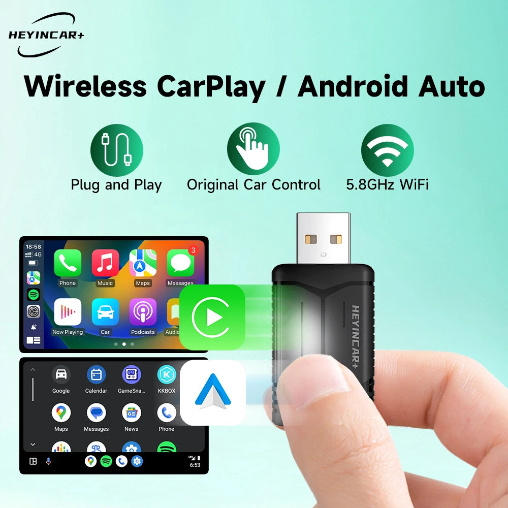 HEYINCAR Baidu Carlife to Carplay Wireless Adapter Auto Connect, Supports Online Music, Map Navigation