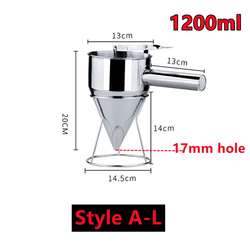 1200/600ml Stainless Steel Funnel Dispenser with Rack Cupcake Pancake Batter Maker Octopus Fish Ball Home Kitchen Baking Tools