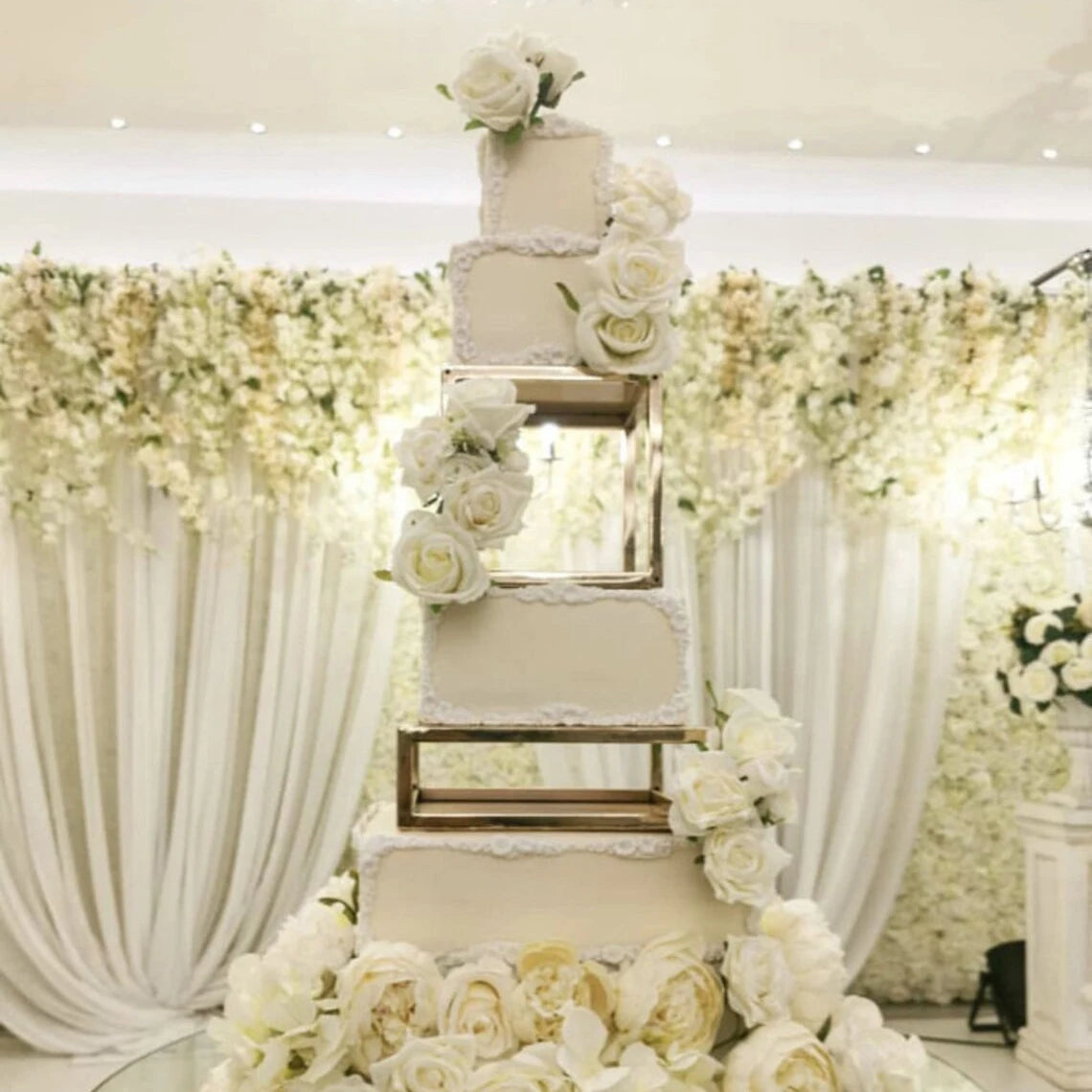 Gold Metal Cake Stand Set Round or Square Dessert Display Pedestal, 2pcs/3pcs or Single