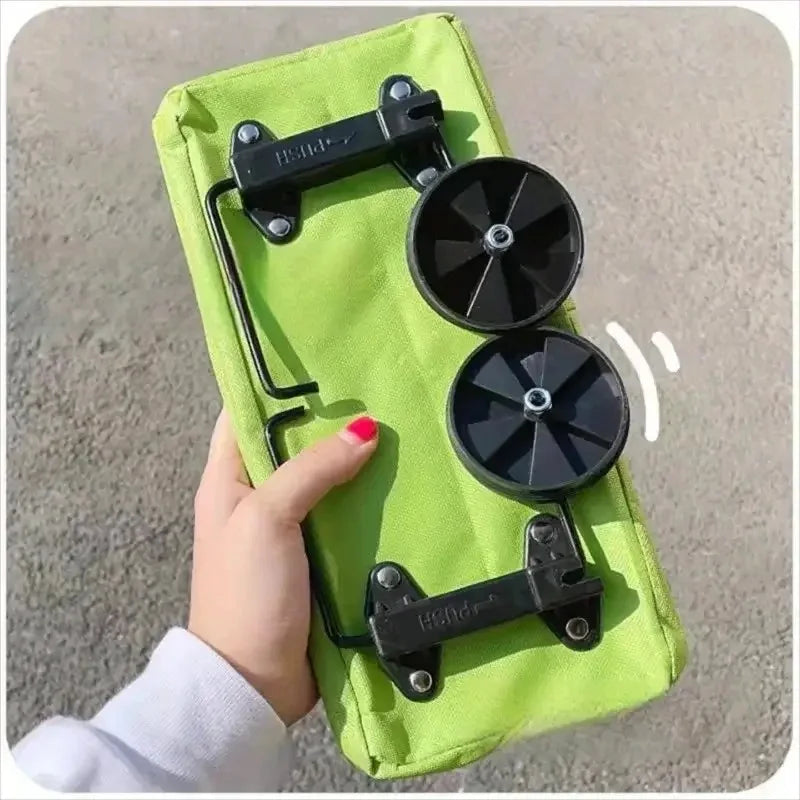2-in-1 Foldable Shopping Cart Bag Trolley with Wheels, Waterproof Rolling Tote, Black/Green