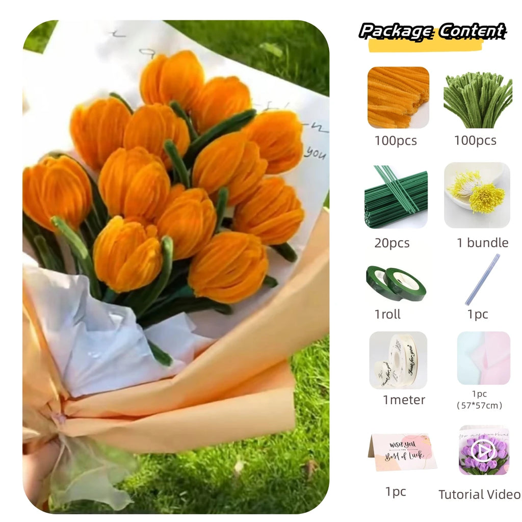 200pcs Pipe Cleaners Craft Supplies with 20pcs Metal Rods,1 Glue Bar,1 Garden Tape, 1m ribbon, 1pc Haze paper and 1 Gift Card