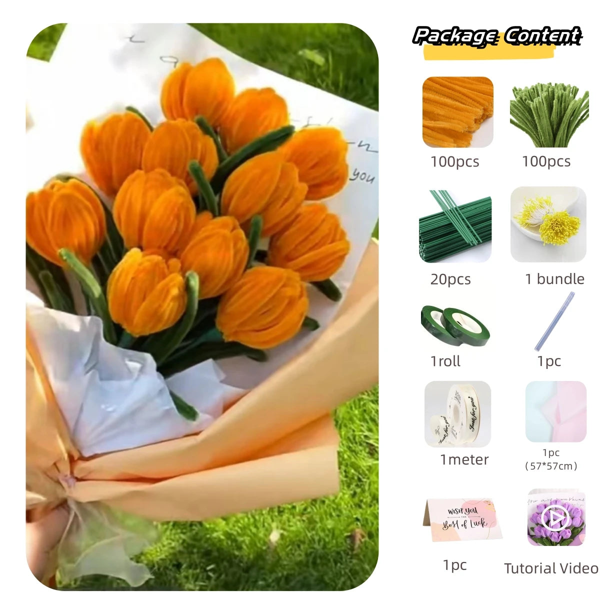 200pcs Pipe Cleaners Craft Supplies with 20pcs Metal Rods,1 Glue Bar,1 Garden Tape, 1m ribbon, 1pc Haze paper and 1 Gift Card