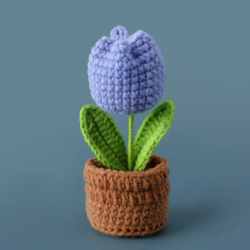 Mini Tulips Crochet Flowers Potted Cute Knitting Flowers Table Car Decor Handmade Artificial Tulips Flores Tejidas