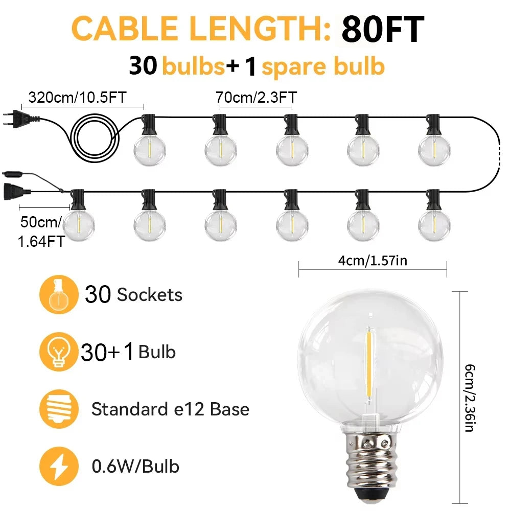 Outdoor Garland Light String 8M 24M 30M 36M Globe Bulb Fairy String Light for Holiday Wedding Garden Christmas Decotive Lamp
