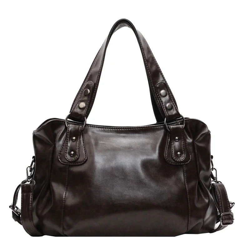 Retro Brand Roomy Shoulder Bag Female Luxury Solid Color Classic Crossbody Bag Large Capacity Style Soft PU Leather Tote Bag