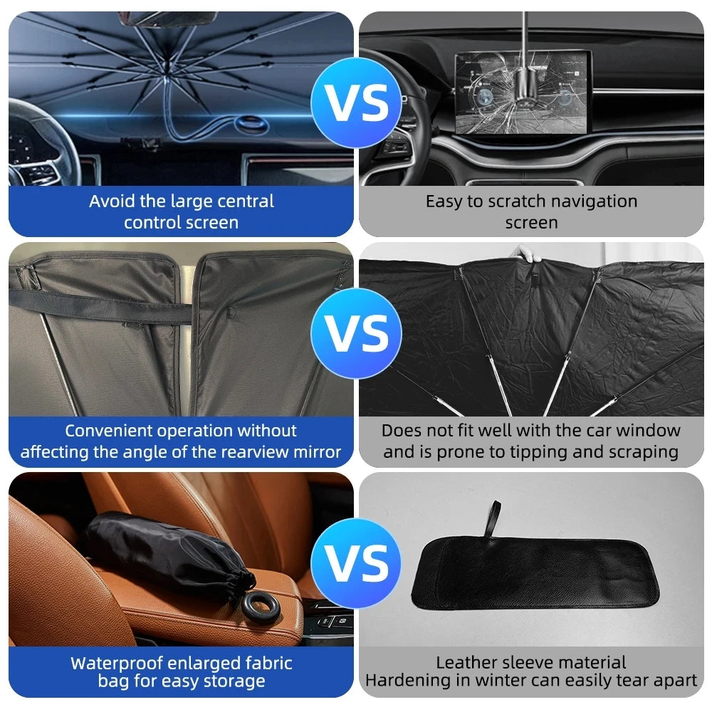Car Windshield Sun Shade Umbrella Portable Car Parasol With Pull Ring Umbrella Handle Summer Uv Refletive Covers