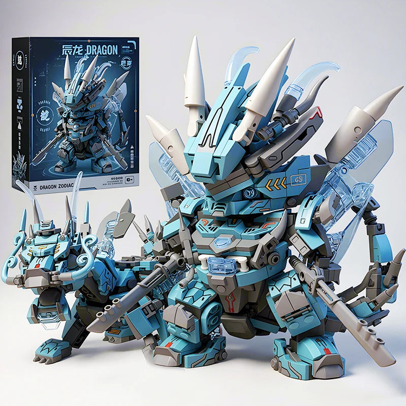 2-in-1 Transforming Mecha Robot & Dragon Building Blocks Set, No Box, With Weapon
