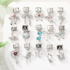 Wholesale Colorful Shiny Zircon Heart Bows Pendant Italian Charm Links Fit 9mm Stainless Steel Bracelet Women Jewelry DIY Making