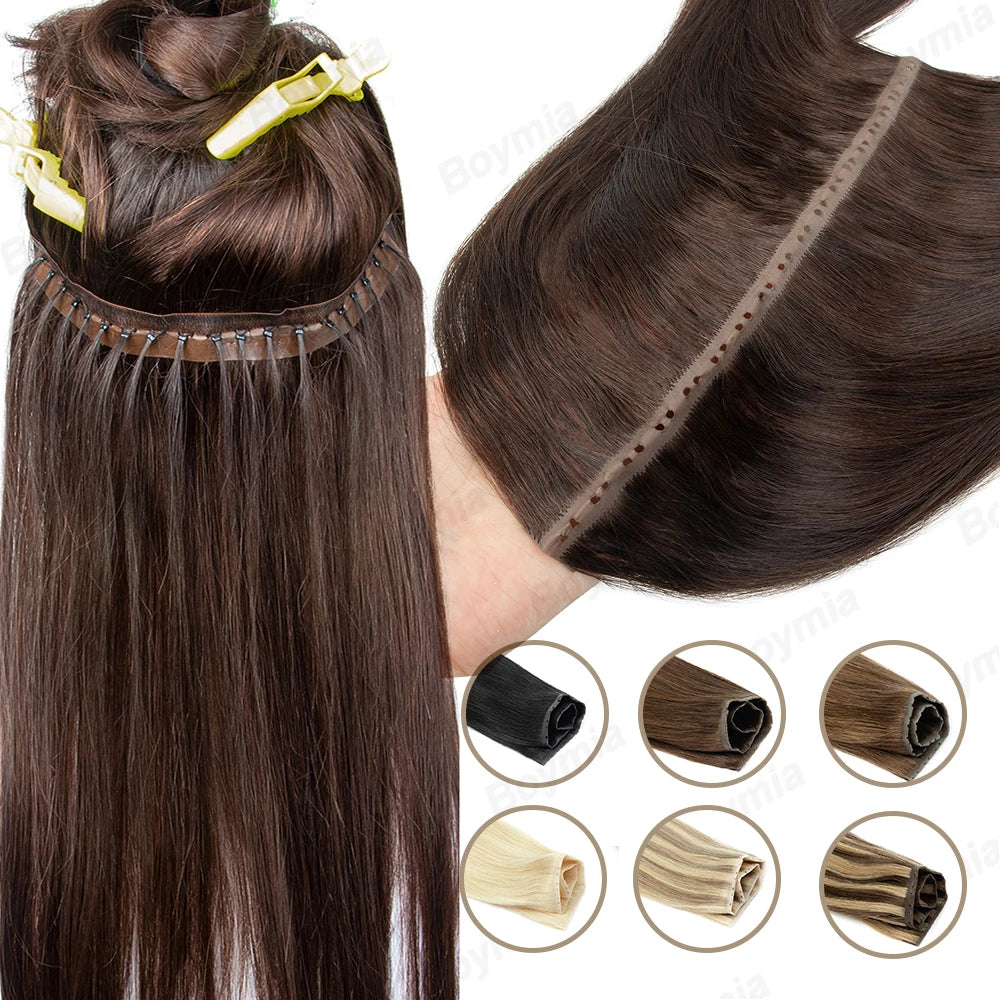 Butterfly Weft Extensions Human Hair Hand Tied Invisible PU Bundles Hole Flat Remy Twin Tabs PU Weft Free Beads 40-50g/Pack