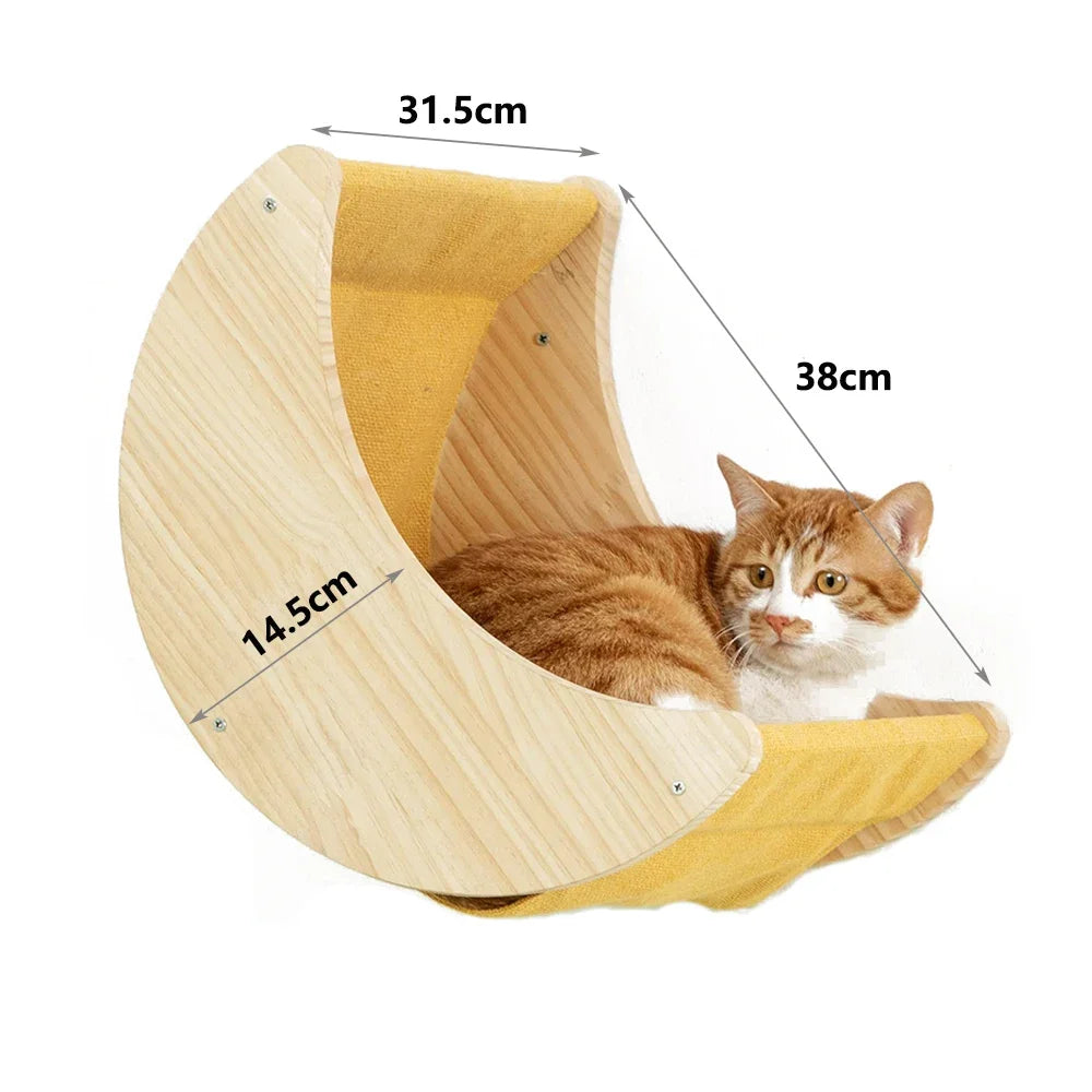 Wall Mounted Cat Tree Wooden Shelves Scratching Posts Climbing Cat tower Hammock With Solid Floating Perches Steps and Ladder