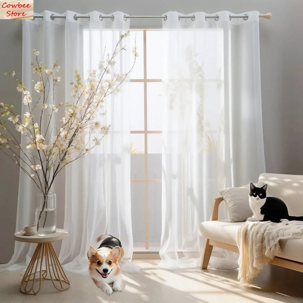 Home Decor White Tulle Sheer Curtains for Living Room Bedroom Dining Decor Window Semi Shading Treatment Voile Drape Luxury Door