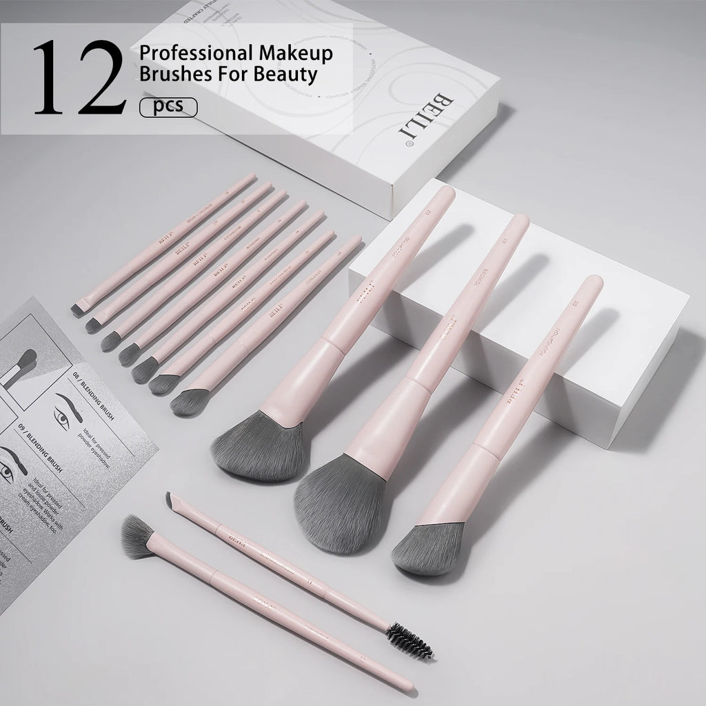 BEILI Vegan Professional Makeup Brush Set 12 Pcs Corn Bamboo Silk Angle Powder Foundation Eyeshadow Eyeliner Brushes Cosmetics