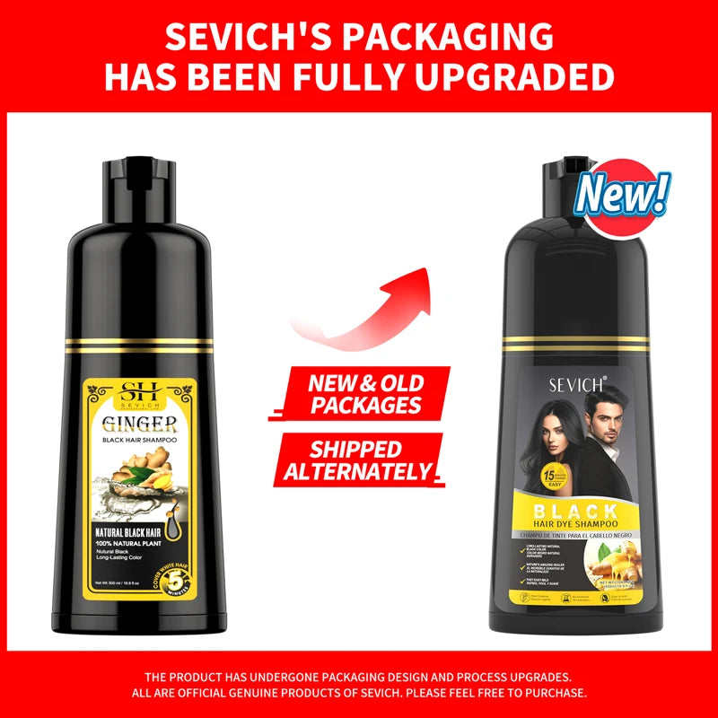 Black Hair Dye Shampoo with Ginseng Extract, 500ml, 5 Min Gray Coverage for Men & Women