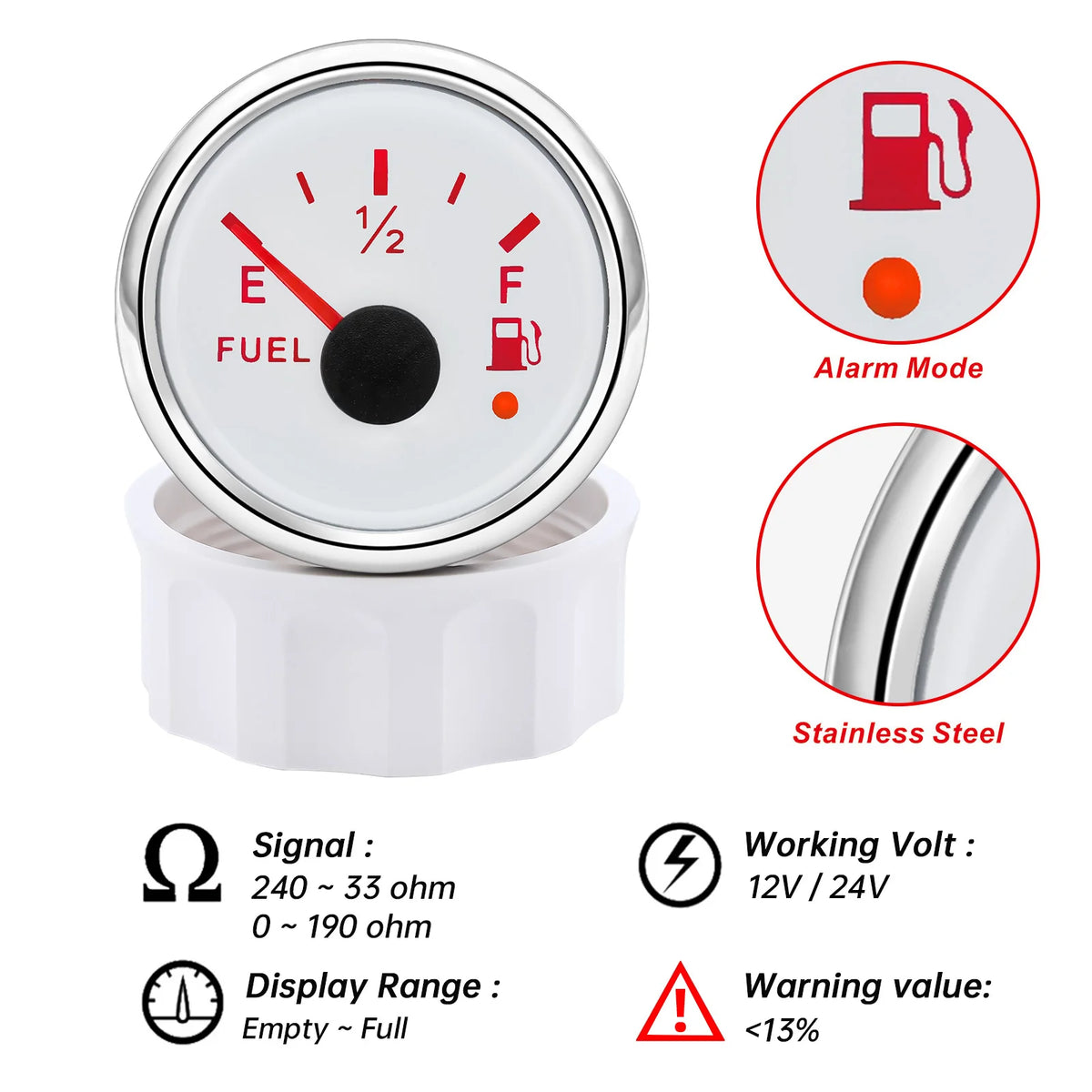 Car Marine Boat Boost Alarm Gauge 2‘’ 52mm Oil pressure Meter Water Level Fuel Temperature 12V 24V Voltmeter Accessories Meter