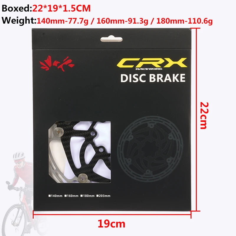 RACEWORK Carbon Fiber Bike Disc Brake Rotor MTB Road Bicycle Ultralight 6 Bolts Floating Rotor 140mm 160mm 180mm Brake Disc