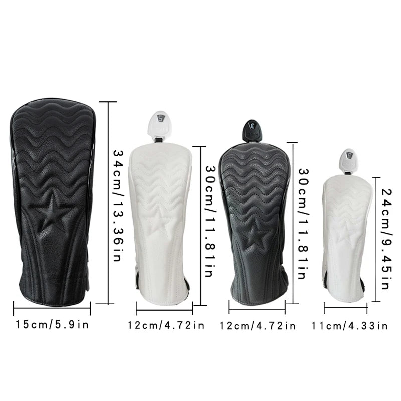 Golf Headcover Golf Wood Cover PU Leather Golf Club Covers For Driver Fairway Hybrid Waterproof Protector Set Golf Accessories
