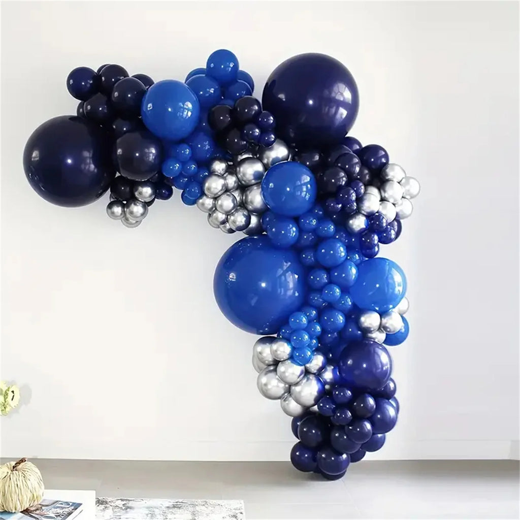 160Pcs Royal Blue Silver Balloon Arch Kit for Baby Shower Birthday Wedding Party Graduation Celebration Anniversary Decoration