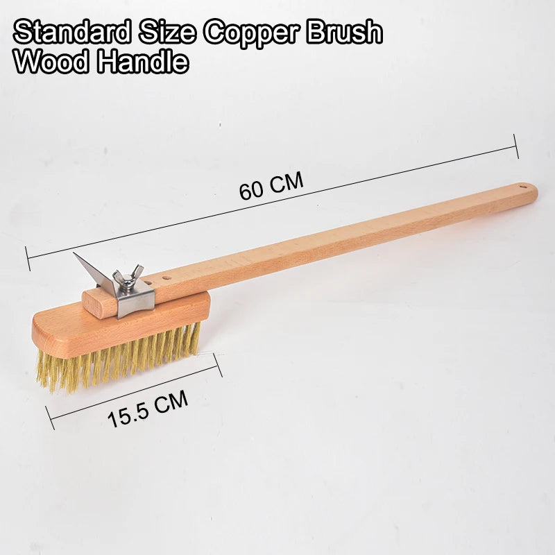 SHANGPEIXUAN Professional Pizza Oven Copper Brush Scraper Household Grill Brass Cleaning Brush with 21 inch Aluminium Handle