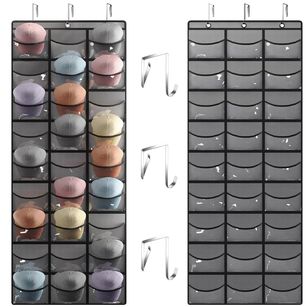 Hat Storage Holder Organizer 27 Clear Pockets Protect Hat Rack Door Hanging Holder Hanger Storage Rack for Baseball Caps Bedroom