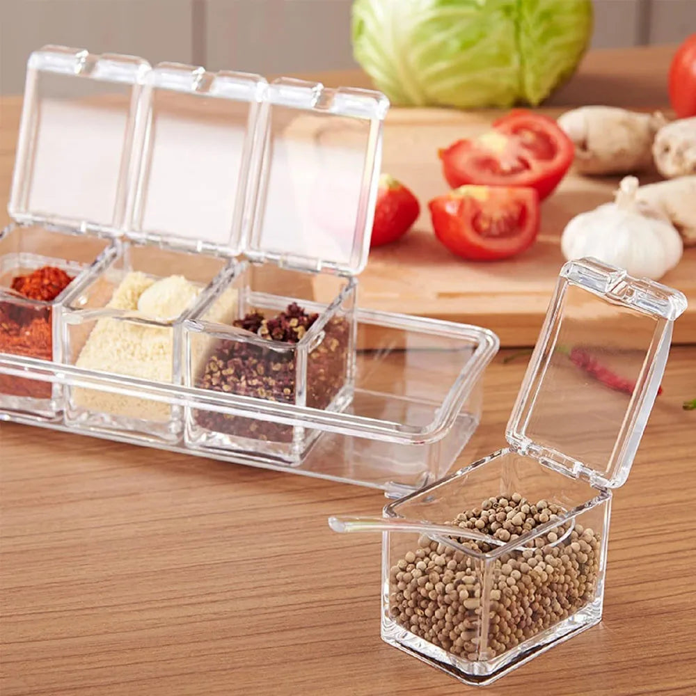 Clear Seasoning Box - Spice Storage Container Storage Tool for Kitchen Herb Spice Tools Gadgets-Cruet with Cover and Spoon