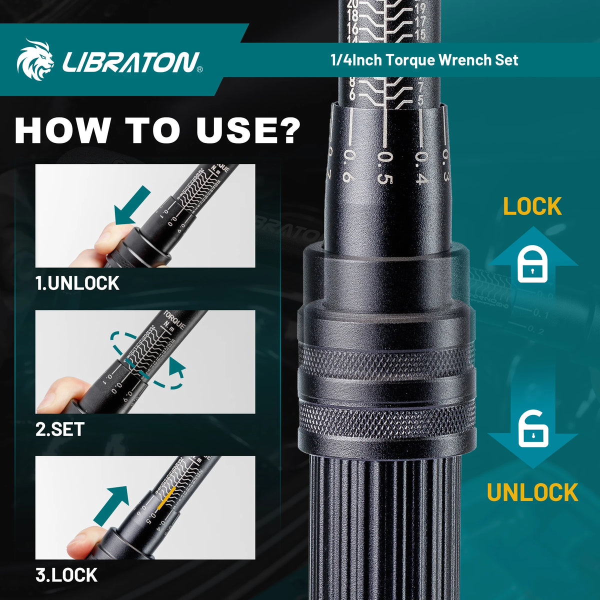 LIBRATON 1/4'' Bike Torque Wrench, 5-25Nm / 1-6Nm High Precision Torque Wrench, accuracy of ±3%, Square Drive Torque Wrench Set