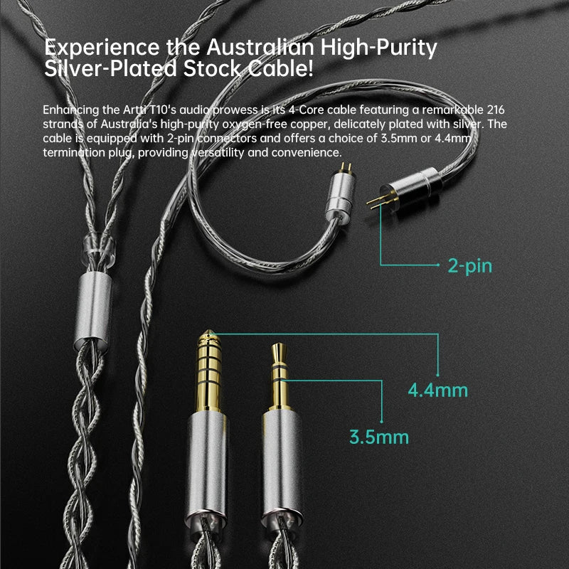ARTTI T10 planar in-ear earphones 14.2mm driver, detachable 0.78mm 2-pin, 3.5mm or 4.4mm