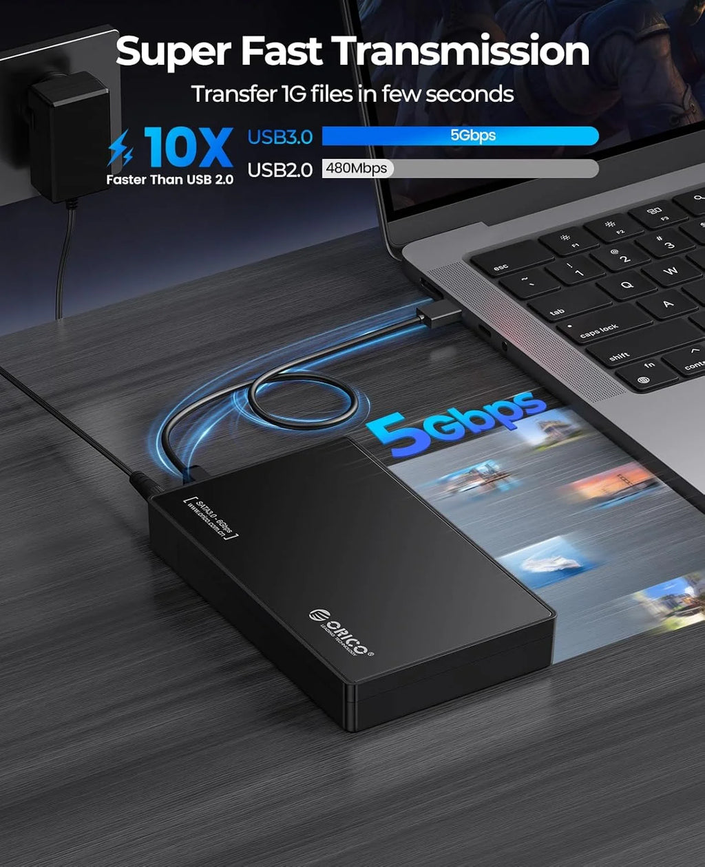 ORICO USB 3.0 External Hard Drive Enclosure for 3.5/2.5 Inch SATA Hard Drives/SSD Up to 20TB with 12V/2A Power Supply UASP