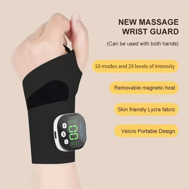 Cordless Wrist Massager Brace with Vibration, 10 Modes 29 Levels, Black/Blue/White