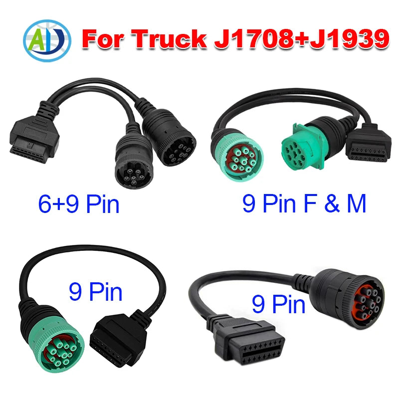 J1708 J1939 OBD Connector For Cummins 6Pin 9Pin to OBD2 OBDII Diagnostic Cable For Volvo/VW/Deutsch/Freightliner/Kenworth Trucks