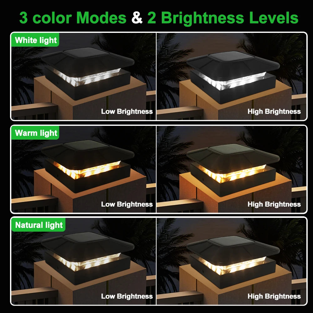 Solar post cap lights 4x4in waterproof outdoor fence/deck lights, 3 modes, 2pcs or 8pcs