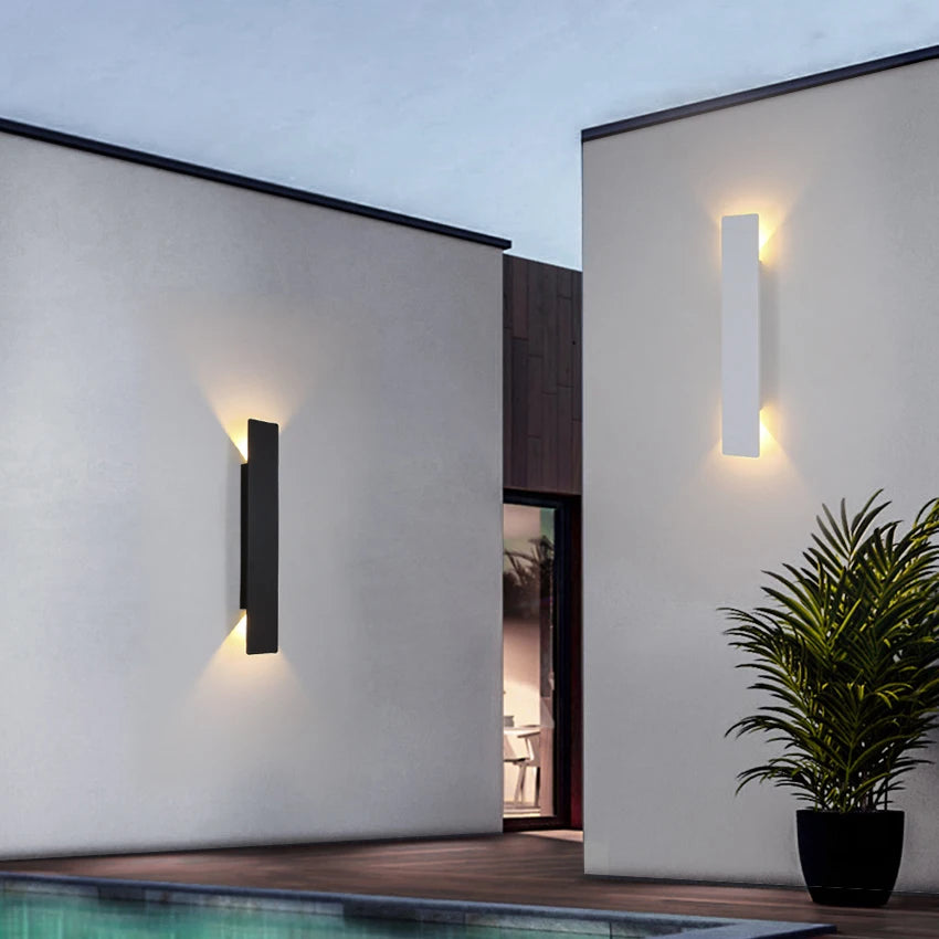Outdoor LED Up Down Wall Light IP65 Waterproof Aluminum Sconce, Black/White, 20.5-61cm