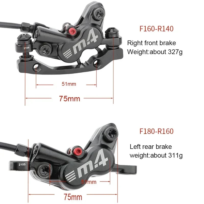 MEROCA M4 4-piston Hydraulic Bicycle Brakes Front Rear Kit 4 Piston Disc Brake Oil Brake MTB Compatible with 160mm Rotor