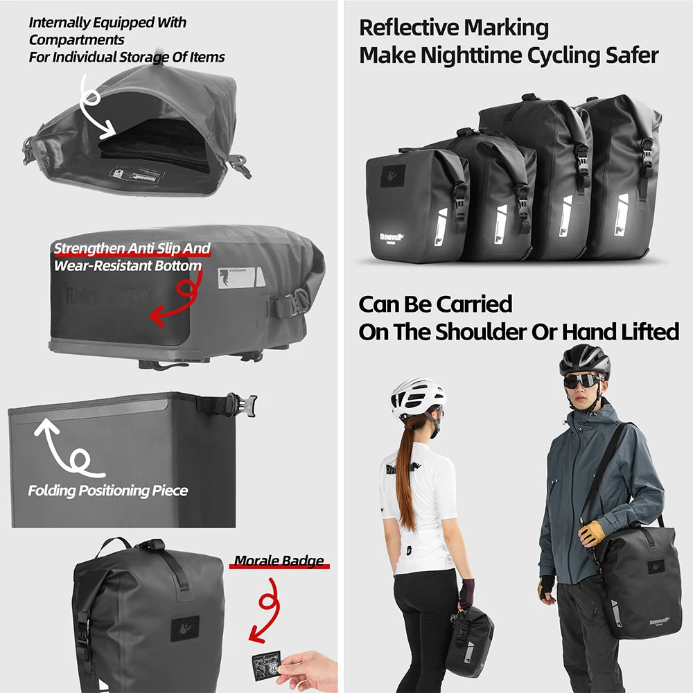Rhinowalk Bike Pannier Bag Quick Release Waterproof Cycling Rack Side Pack Luggage Bag For Road MTB Touring&Folding Bicycle