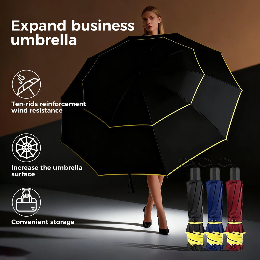 Double Strong Wind Resistant Umbrella Rain Women Large Folding Non-automatic Umbrellas Men Family Travel Business Paraguas