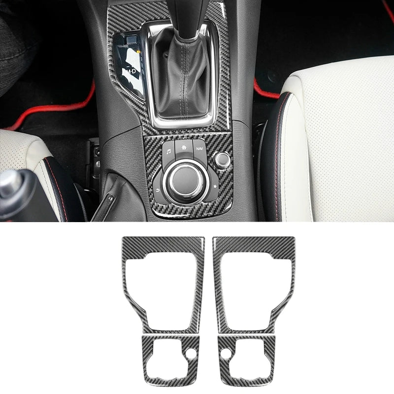For Mazda 3 Axela 2014-2019 Center Control Gear Panel Decor Carbon Fiber Cover Trim Strip Inside Car Interior Accessories