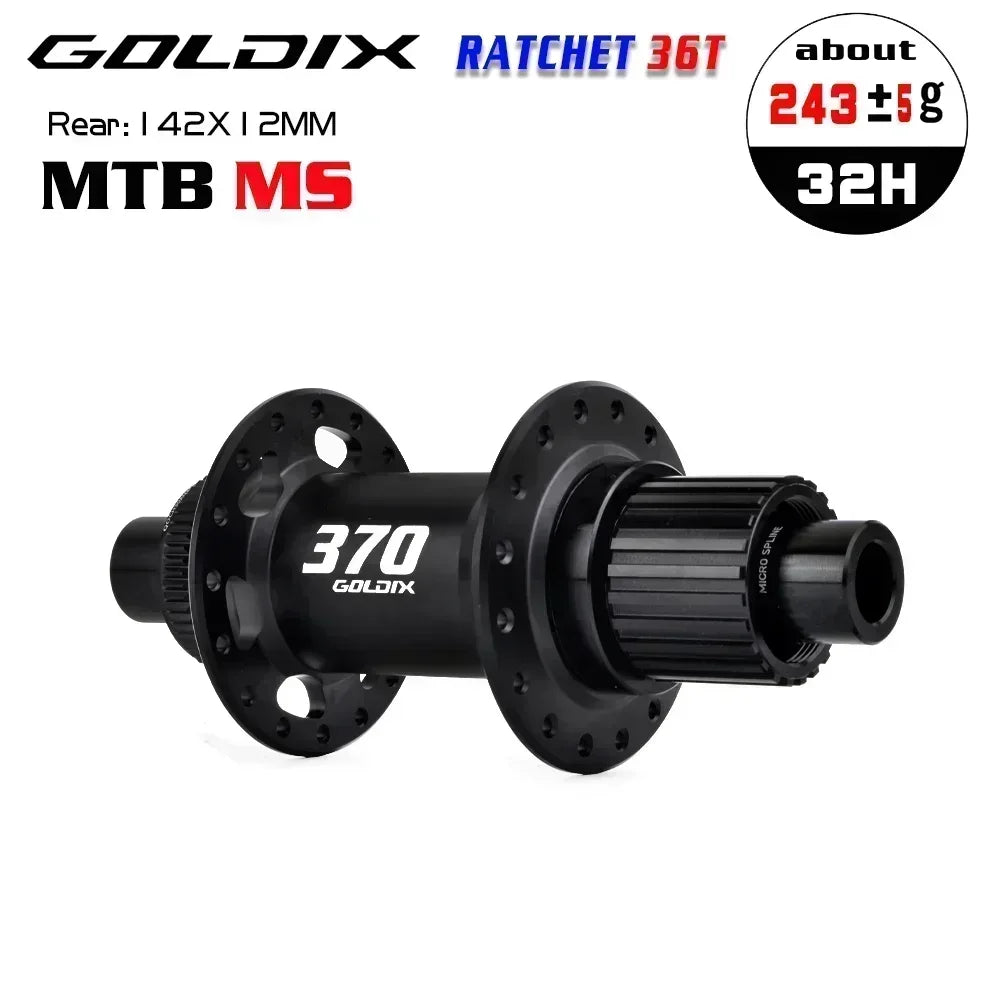 GOLDIX 370 32H Bicycle Hub Sealed Bearing Center Lock Disc Brake J-Bend 32 Holes Ratchet 36T BOOST MTB Hub XD / HG / MS