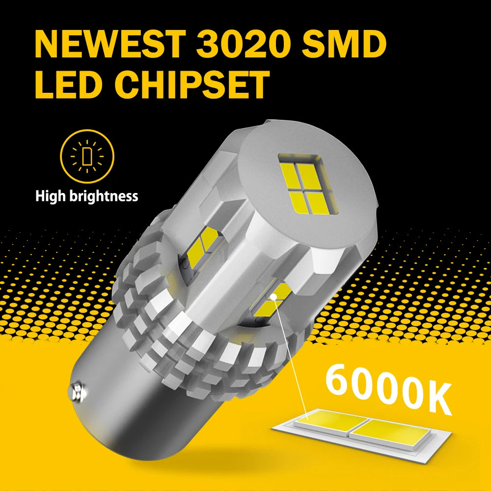 AUXITO 2Pcs P21W Ba15s LED Reverse Light Bulbs 6000K White Car 1156 7506 LED DRL Tail Turn Signal Lamp 3020SMD Yellow Amber 12V