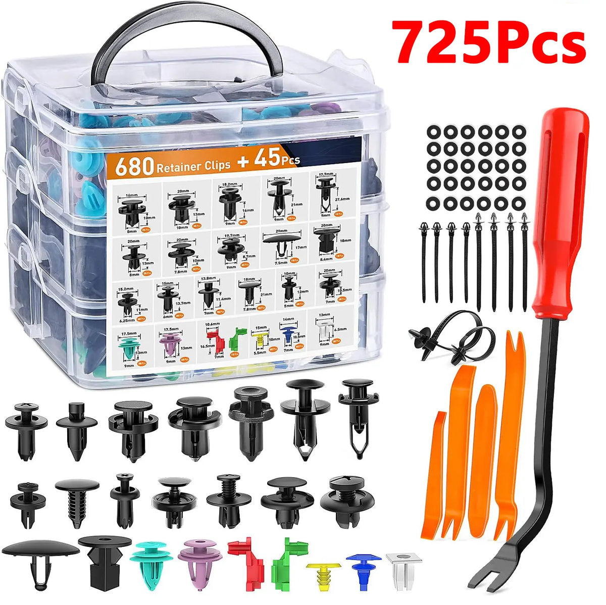 Car Plastic Fastener Clips Kit 680-725pcs Trim Rivets Push Retainer Clips, Optional Tools Set