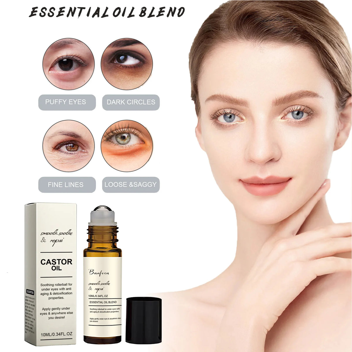 Castor Oil Eye Serum with Roller Ball Applicator for Dark Circles & Puffiness, 1pc