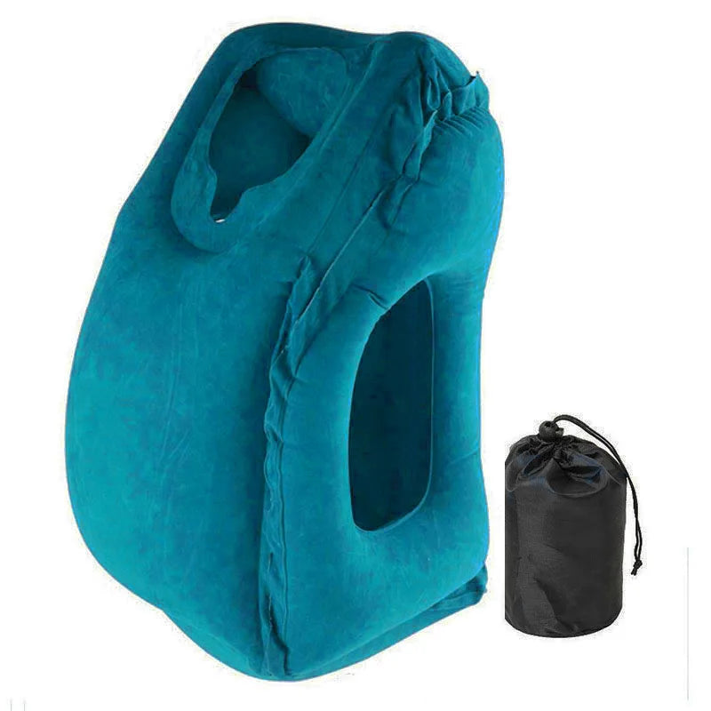 Flocked Inflatable Air Cushion Travel Pillow Headrest Chin Support Cushions for Airplane Plane Car Office Rest Neck Nap Pillows
