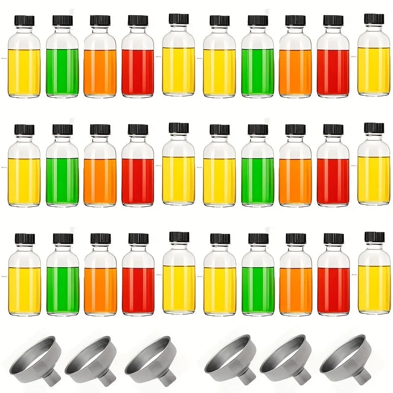 10/20/30Pcs Modern Glass Liquid Bottles with Lids, Suitable for Ginger Juice, Oil, Mini-60Ml Eco-Friendly Juice Containers, Hand Wash Only, Bpa-Free, Perfect for a Healthy Lifestyle, No Electricity Required. Equipped with a Liquid Pouring Funnel.