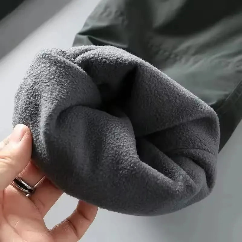Waterproof Windproof Fleece-Lined Outdoor Pants Men's Straight-Leg Casual Trousers With Multiple Pockets For Winter