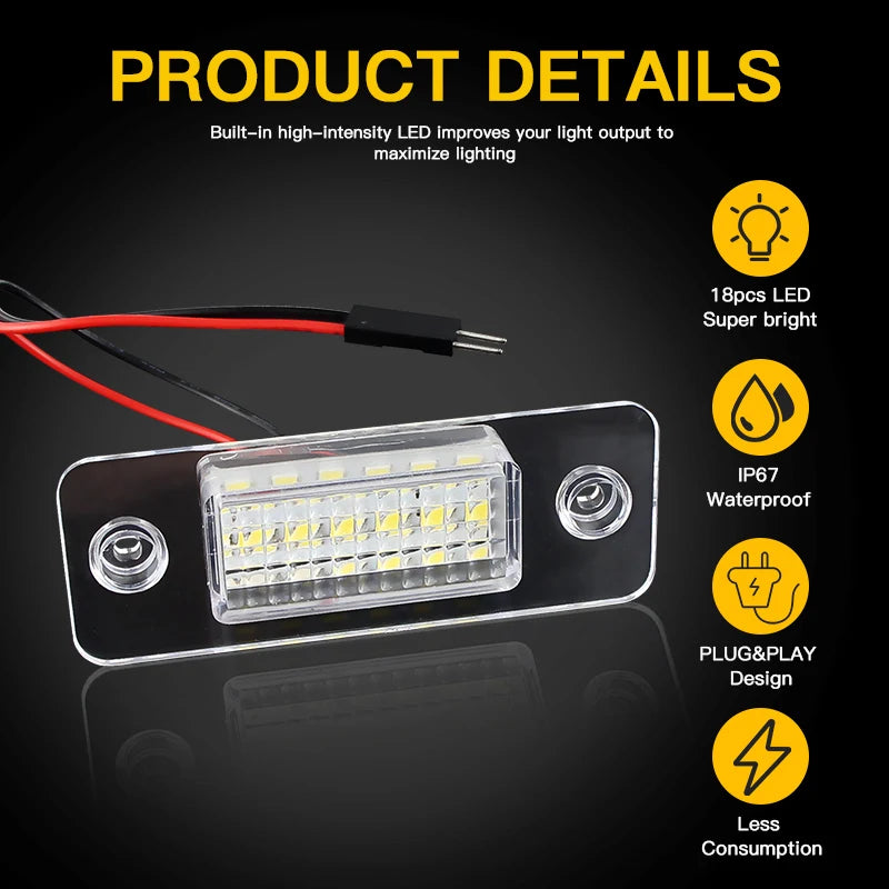 2Pcs For Audi A8 D3 2002-2006 2007 2008 2009 2010 Car Rear White LED License Plate Light Number Lamps OEM # 4E0943021,4E0943022