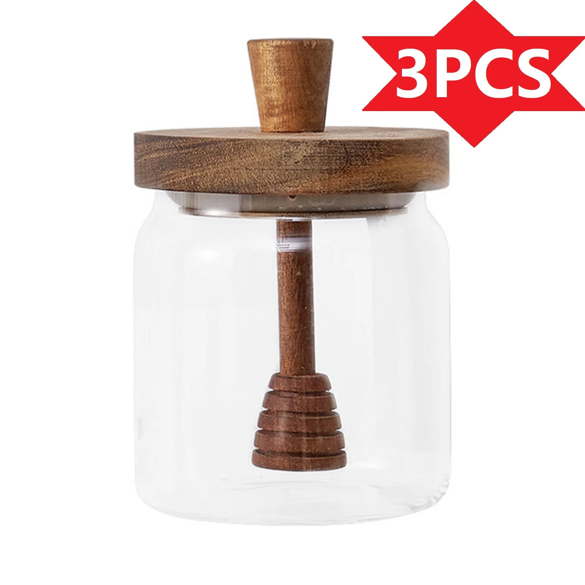 1/3/5PCS Glass Sealed Tank Honey Jar With Wooden Lid Mixing Rod Wood Dip Sticks Transparent Home Sealed Jar Kitchen Storage