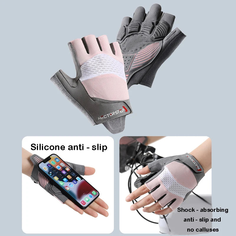 MuqiNush Half Finger Cycling Gloves with Cushion Padding, Anti-Slip, Breathable, Gray/Pink/Black/Green