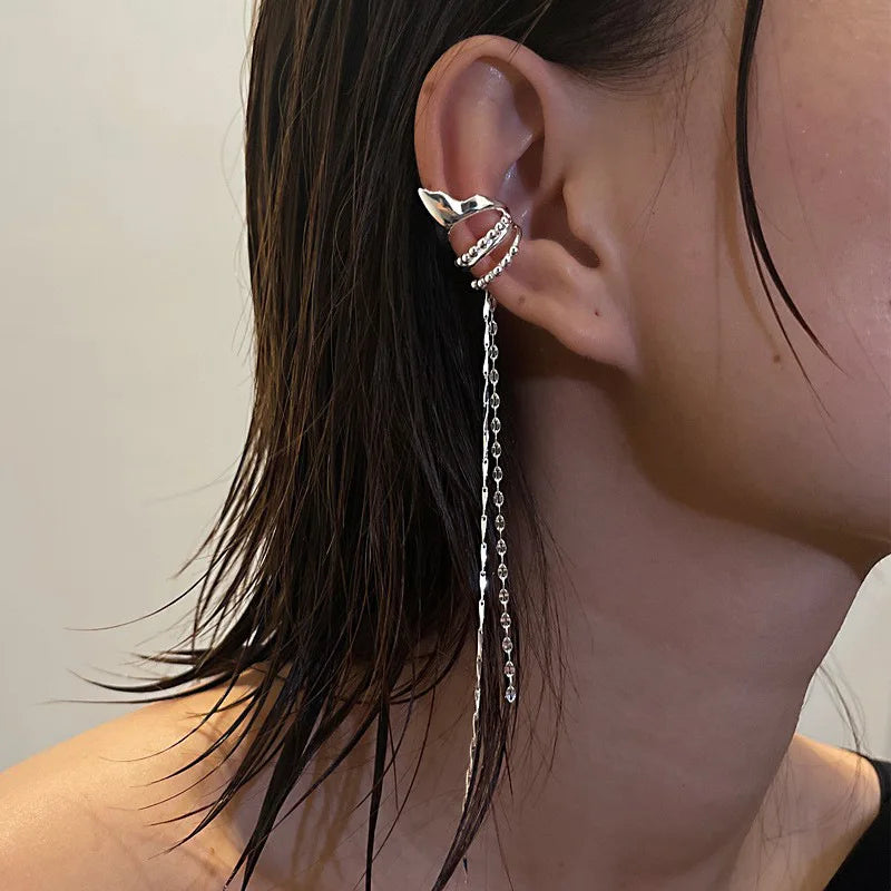 New Fashion Double Chain Pendientes Tassel Earrings Ear Clip for Women Girl Long Cuff Earring No Pierced Bohemia Gift Trend