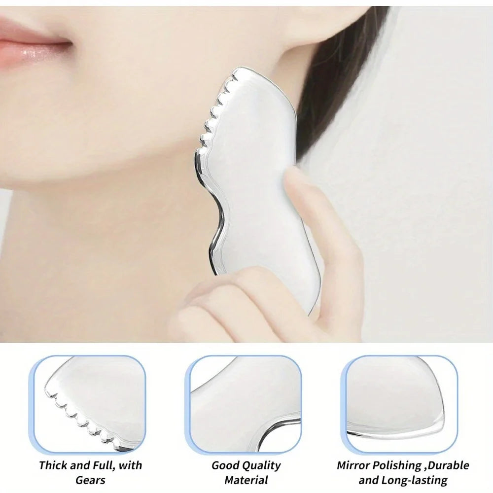 Gua Sha Stainless Steel, Metal Face Gua Sha for Jawline Sculpting, Guasha Tool Face Body Gua Sha (Silvery), Guasha Board